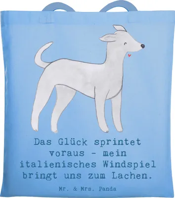 Produktbild von Mr. & Mrs. Panda einkaufsshopper Italienisches Windspiel Glück - Sky Blue - Geschenk, Liebe, Einkaufstasche, italienischer Hund, Tragetasche, Hunderasse, Lachen, Tasche
