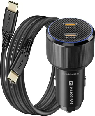 Immagine prodotto di SWISSTEN CARICATORE DA AUTO 2x USB-C PD 50 W + cavo USB-C 1m