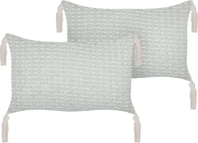Produktbild von BELIANI 2er Set Streukissen Mintgrün 25 x 45 cm Wurfkissen mit geometrischen Mustern Fransen Abnehmbarer Bezug mit Füllung