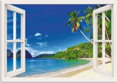 Produktbild von ARTland Wandbild Alu für Innen & Outdoor Fensterblick Paradies - weiß Größe: 100x70 cm