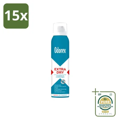 Imagen del producto de 15 unidades de spray antitranspirante Odorex Extra Seco para piel sensible, 150 ml, pack ahorro