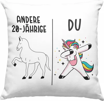 Produktbild von Trendation - 20. Geburtstag Mädchen Deko-Kissen mit Füllung 40x40 Einhorn Geschenk Geschenkidee 20er Geburtstag (Grau)