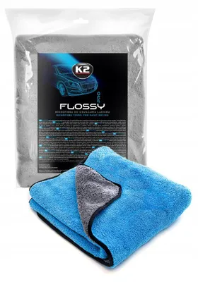 A package of K2 Flossy microfiber towels for drying car paint.