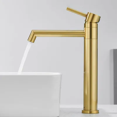Waschtischarmatur Gold, 360° drehbar, Höhe 204 mm