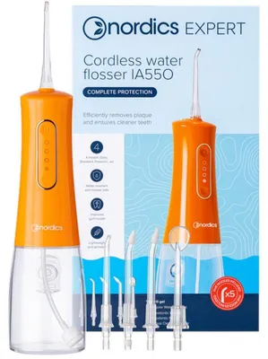 Obrázek produktu pro Zubní vodní kartáček Nordics Expert IA55O, 340 ml, 7 režimů, 4 stupně tlaku, IPX8, USB-C, oranžová