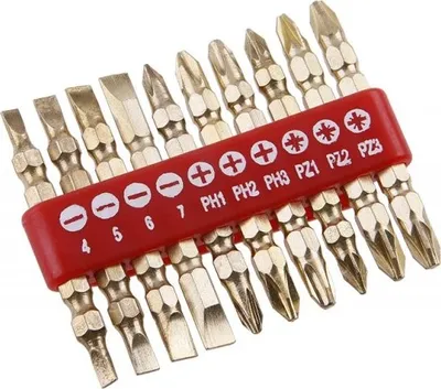 Produktbild von 10-teiliger doppelseitiger Bit-Satz PH, PZ, Schlitz aus Chrom-Vanadium-Stahl mit Organizer