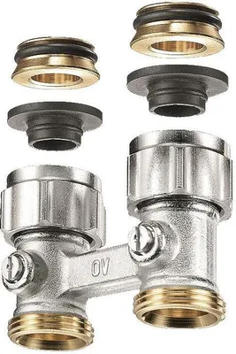 Zdjęcie produktu dla Oventrop Zweirohrhahnblock Absperrverschraubung ÜM 3/4" x AG 3/4", Durchgangsform