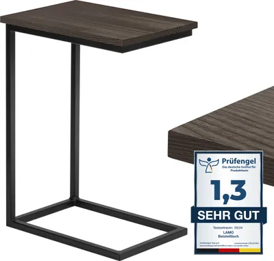 Produktbild von LAMO Manufaktur Beistelltisch | Laptoptisch | Sofatisch | mobiler Kaffeetisch | Nachttisch | 45x30x60 cm | Gestell Schwarz | 100% Echtholz Massiv Platte farbe: Schwarz