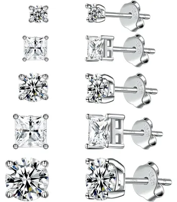 Produktbild von Ohrstecker Set 925 Sterling Silber Damen Hypoallergen Cubic Zirkonia 3/4/5/6/8mm