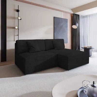 Produktbild von Masseno Ecksofa FIORO P mit Schlaffunktion L-Form, Sofa mit Bettkasten, Wohnzimmersofa, Couch, Soffa, Bettsofa, Couchgarnitur- Schwarz, POSO 135