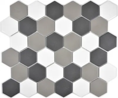 Produktbild von Mosaikfliese Keramik Hexagon weiß grau schwarz unglasiert MOS11B-0123-R10_f