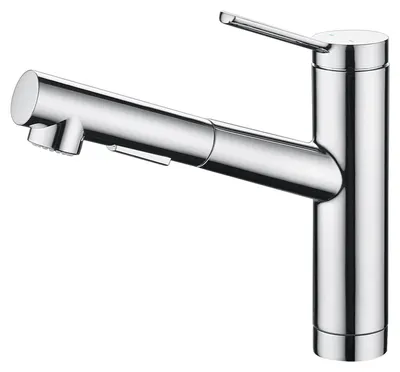 Image de Robinet de cuisine extractible, chromé, pivotant à 120° avec douchette