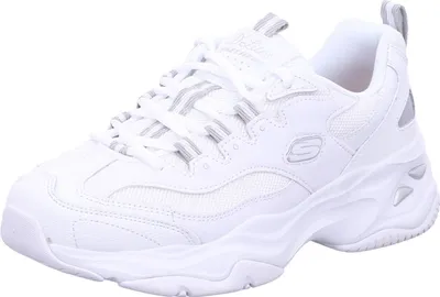 A white Skechers sneaker is shown from a side angle against a white background.