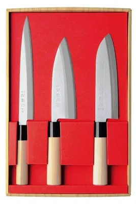 Japanische Messerserie, Sashimi, Santoku, Deba, 3-teilig, Edelstahl