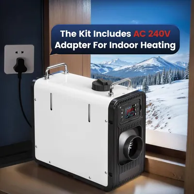 Obrázok produktu pre Parkovací ohrievač na naftu - Ohrievač vzduchu 12V/24V 5-8 kW - Zástrčka EÚ 240V - Integrovaná nádrž 5 l - Bluetooth/App, LCD, diaľkové ovládanie - Spotreba 0,15-0,44 l/h - Prevádzka -40 až +50 °C