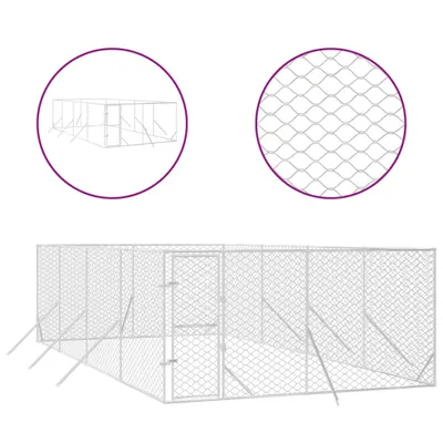 Image de Chenil d'extérieur pour chiens argenté 4x8x2 m acier galvanisé