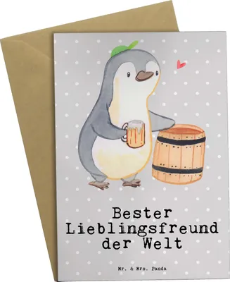 Produktbild von Mr. & Mrs. Panda valentinstagskarte Pinguin Bester Lieblingsfreund der Welt - Grau Pastell - Geschenk, Herz, weihnachtskarten, Love, osterkarten, einladungskarten, Freund