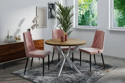 Produktbild von Runder Ausziehbarer Esstisch für 6-10 Personen - Loft Style Tisch mit Weißen Metallbeinen - 90 bis 120 cm - Industrieller Tisch für Wohnzimmer - Spacesaver - Lefkas Eiche - 100 cm