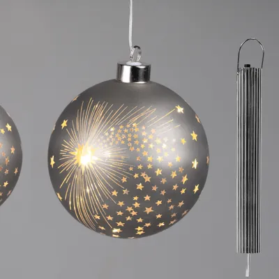 Produktbild von LED Deko Kugel SPIRIT mit Sternen zum aufhängen D. 12cm grau Glas Formano W24