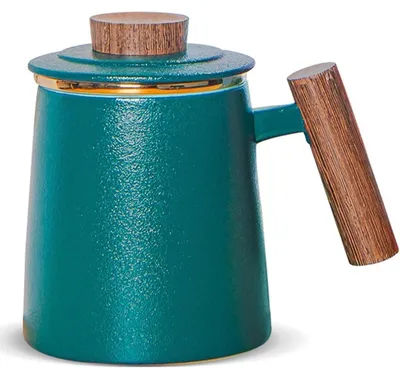 Produktbild von Teetasse mit Deckel und Sieb 500ml Keramik Dunkelgrün