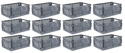 Image de Lot de 12 paniers de rangement pliables avec poignées - Gris - 23,5 x 35 x H 14 cm