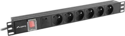 Zdjęcie produktu dla Lanberg PDU-06E-0200-BK, Przełączane, 1U, Jednofazowy, Pozioma, Aluminium, Czarny