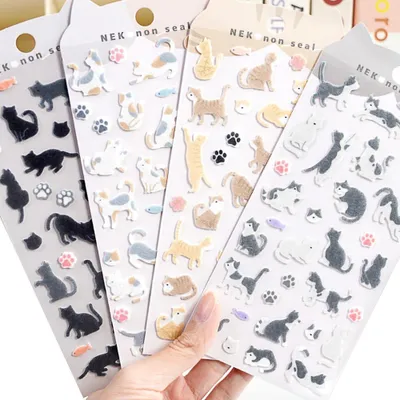 4 Blatt Filzaufkleber mit Katzen, Scrapbook-Sticker, DIY