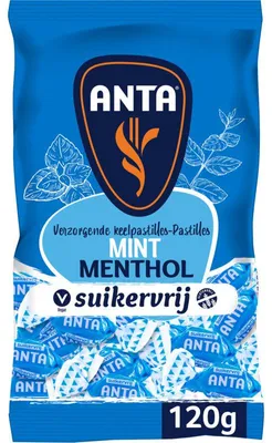 Obrázek produktu pro Mátové bonbóny Anta Flu Mint Suikervrij 120 g – mátové sladkosti bez cukru