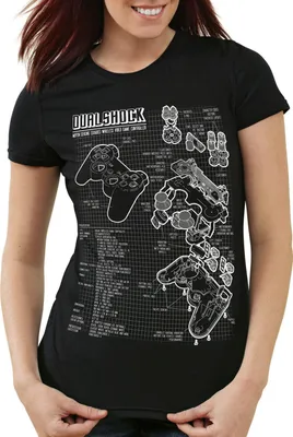 Produktbild von style3 PS1 Gamer Blaupause Damen T-Shirt PS gamepad konsole, Farbe:Schwarz, Größe:M