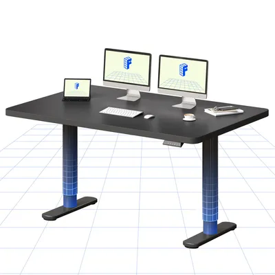 Image de FLEXISPOT CylineX Bureau réglable en hauteur 140 x 80 cm avec pieds élégants arrondis Plateau d'un seul tenant de 25 mm Capacité de charge de 80 kg Noir