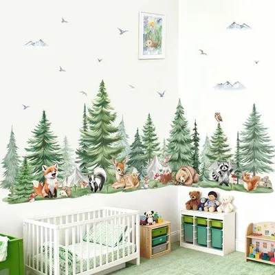 Productafbeelding van Unyqoos® Wandsticker "Bosdieren" – zelfklevende PVC-wanddecoratie met beer en hert, geschikt voor kinderkamers en babykamers, verwijderbaar zonder sporen achter te laten
