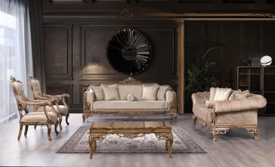 Produktbild von Barock Wohnzimmer Möbel Set Couch Sofa Polster Garnitur Tisch 5tlg.