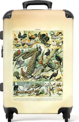 Produktbild von NoBoringSuitcases.com® Großer Koffer - Vintage - Pfau - Vogel - Illustration - Millot - Kombinationsschloss TSA - Hartschalen Trolley 4 Rollen - 72 liter - Reisekoffer - 66 cmKoffer Mittelgroß 67x43x25 cm, 72L,