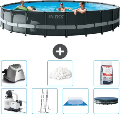Produktbild von Intex Round Ultra XTR Frame Swimming Pool – 610 x 122 cm – inklusive Pumpe – Leiter – Bodenplane – Abdeckung Salzwassersystem - Filterbälle - Poolsalz