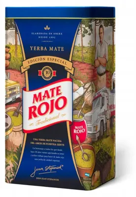 Image de Yerbera Yerba Mate Rojo Tradicional, 500g - yerba mate classique dans une boîte en métal