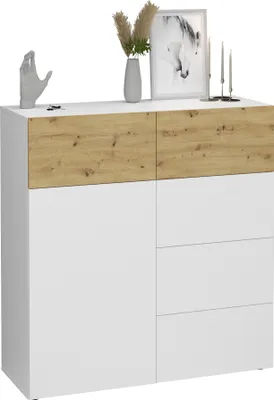 Image de Kommode >BELM 1< in Brillantweiß-Artisan Eiche - 109x115x42cm (BxHxT)