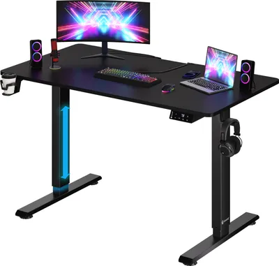 Produktbild von CASARIA Elektrischer höhenverstellbarer Schreibtisch, 110x60 cm, Memory-Funktion mit LCD Höhenanzeige, Traglast 80 kg, Schwarz, Holz & pulverbeschichteter Stahl, inkl. Getränke- & Kopfhörerhalter, rückenschonend, bewegungsfördernd, Sitzerinnerung 30/45/60 Min., U-förmige Kabelaussparung, 2 Kabelkanäle, Kabelklemmen