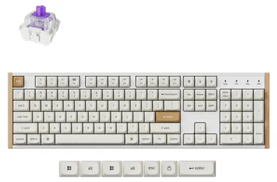 Productafbeelding van Keychron K10 HE, met kabel en draadloos, USB + RF draadloos + Bluetooth, magnetische mechanische toetsen, QWERTY-indeling, RGB LED-verlichting, wit, hout