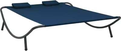Produktbild von Sonnenliege aus blauem Stoff mit 2 Kissen, 200x173x45 cm für Garten & Terrasse