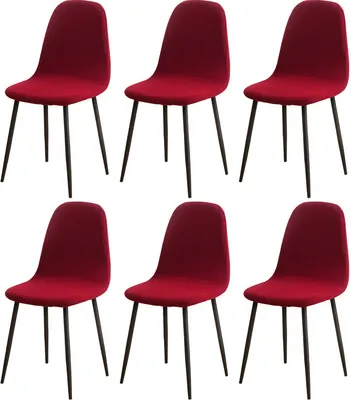 Produktbild von Esszimmerstühle Bezug 6er Set, Jacquard Stoff gepolstert Esszimmer Stuhlhussen Shell Oval (Weinrot)