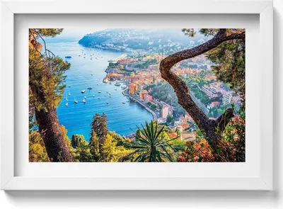 Produktbild von Dorf von Villefranche-sur-Mer– Wandbild mit Rahmen – Gerahmtes Bild  – Wanddekoration – 30x20 cm –  Weiß Rahmen