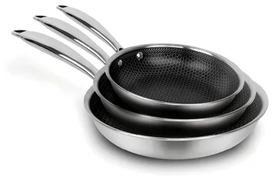 Produktbild von 3-teiliges Induktionskochgeschirr - Set aus antihaftbeschichteten Mehrschichtpfannen 20, 24 und 28 cm mit Edelstahlgriff - Für alle Herdarten - PFOA-frei - Silberfarben