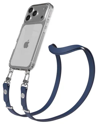 Produktbild von EAZY CASE Handykette magnetisch mit Handyhülle für Apple iPhone 17 Pro, Crossbody Handyband 1-1,90m verstellbar mit 2 Ösen in Blau
