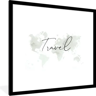 Produktbild von MuchoWow® Gerahmtes Poster Weltkarte - Zitate - Reisen 40x40 cm - Poster mit Schwarzem Bilderrahmen Wandposter Rahmen Foto Bilder - Poster - Plakat im Rahmen
