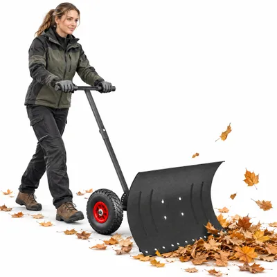 Produktbild von QEENTOE Metall Schneeschaufel mit Rädern höhenverstellbar, 73cm Arbeitsbreite, 45cm Bauhöhe, rückenschonend komfortabel zum Schneeräumen