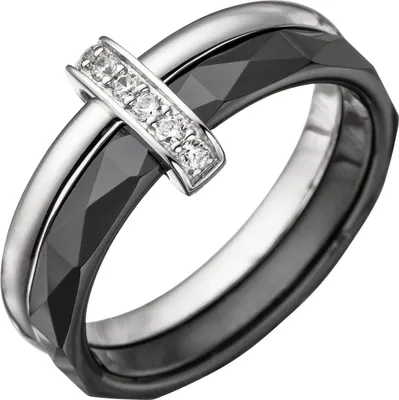 Produktbild von Gr. 54 Damen Ring 925 Sterling Silber mit Zirkonia und Keramik schwarz Keramikring