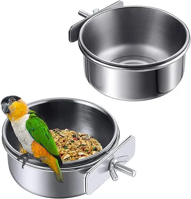 Produktbild von 2 Hängenäpfe aus Edelstahl (Ø 12 cm) für Vögel/Papageien/Hamster, Käfig inklusive