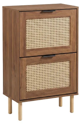 Image de Yssor - Meuble à chaussures 2 étagères 55x89x25 cm 12 paires pour entrée chambre en bois et rotin