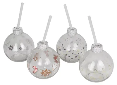 Image de BURI Verre à boire Boule de Noël 400ml Paille Noël Hiver Avent