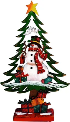 Produktbild von Deko Tannenbaum mit Schneemann Holz Fensterbild Dekobaum Weihnachtsmann Stern